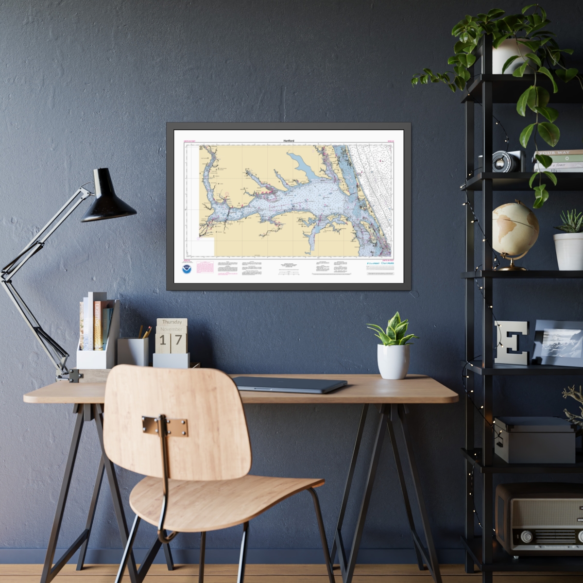 Framed Custom Chart of Hertford - NOAA Nautical Chart 34" x 22"