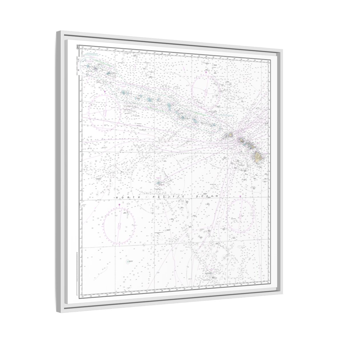 TEST RESYNC 1SIZE — Chart 540 Hawaiian Islands Floating Frame Canvas - White side