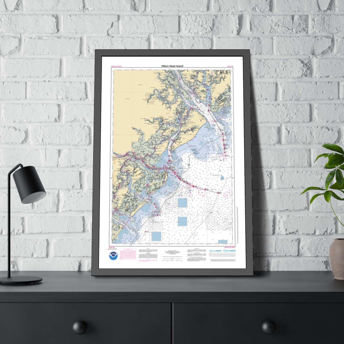 Framed Custom Chart of Hilton Head Island - NOAA Nautical Chart 22" x 34"