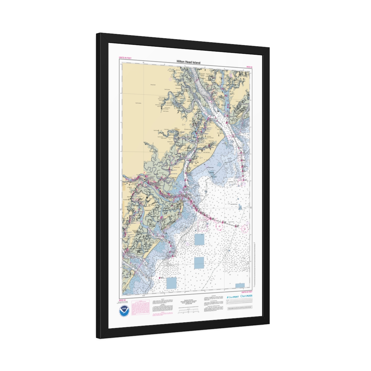 Framed Custom Chart of Hilton Head Island - NOAA Nautical Chart 22" x 34"