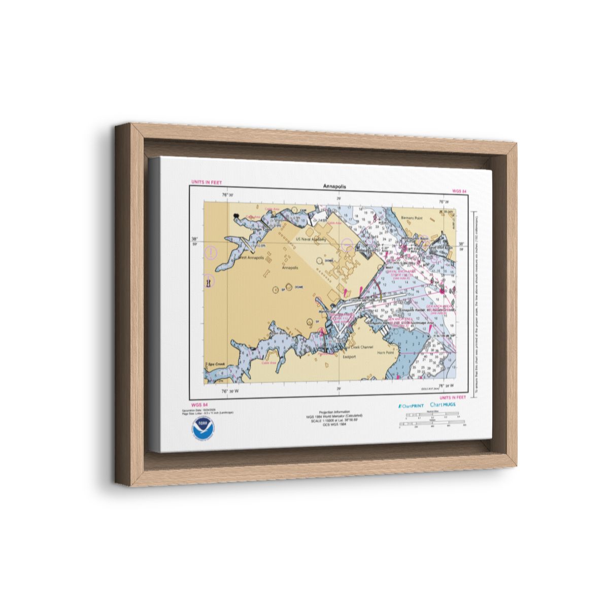 Canvas Framed Custom Chart of Annapolis - NOAA Nautical Chart 11" x 8.5"