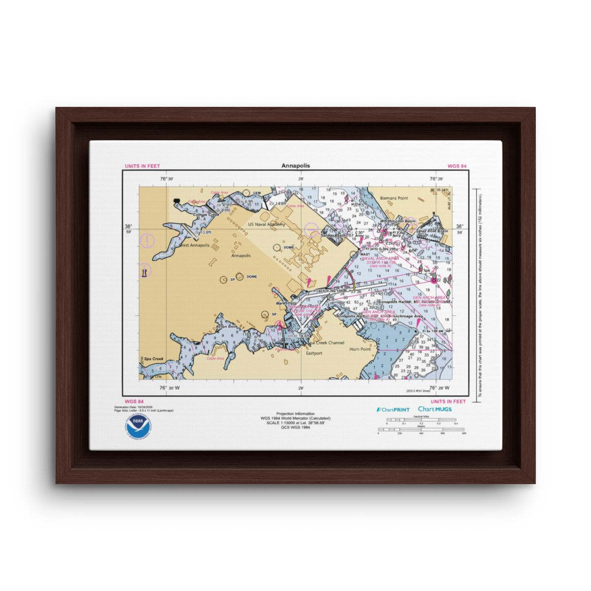 Canvas Framed Custom Chart of Annapolis - NOAA Nautical Chart 11" x 8.5"