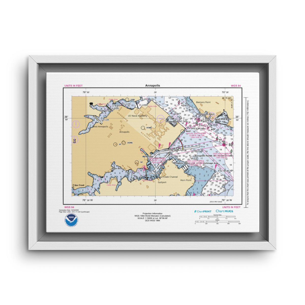 Canvas Framed Custom Chart of Annapolis - NOAA Nautical Chart 11" x 8.5"