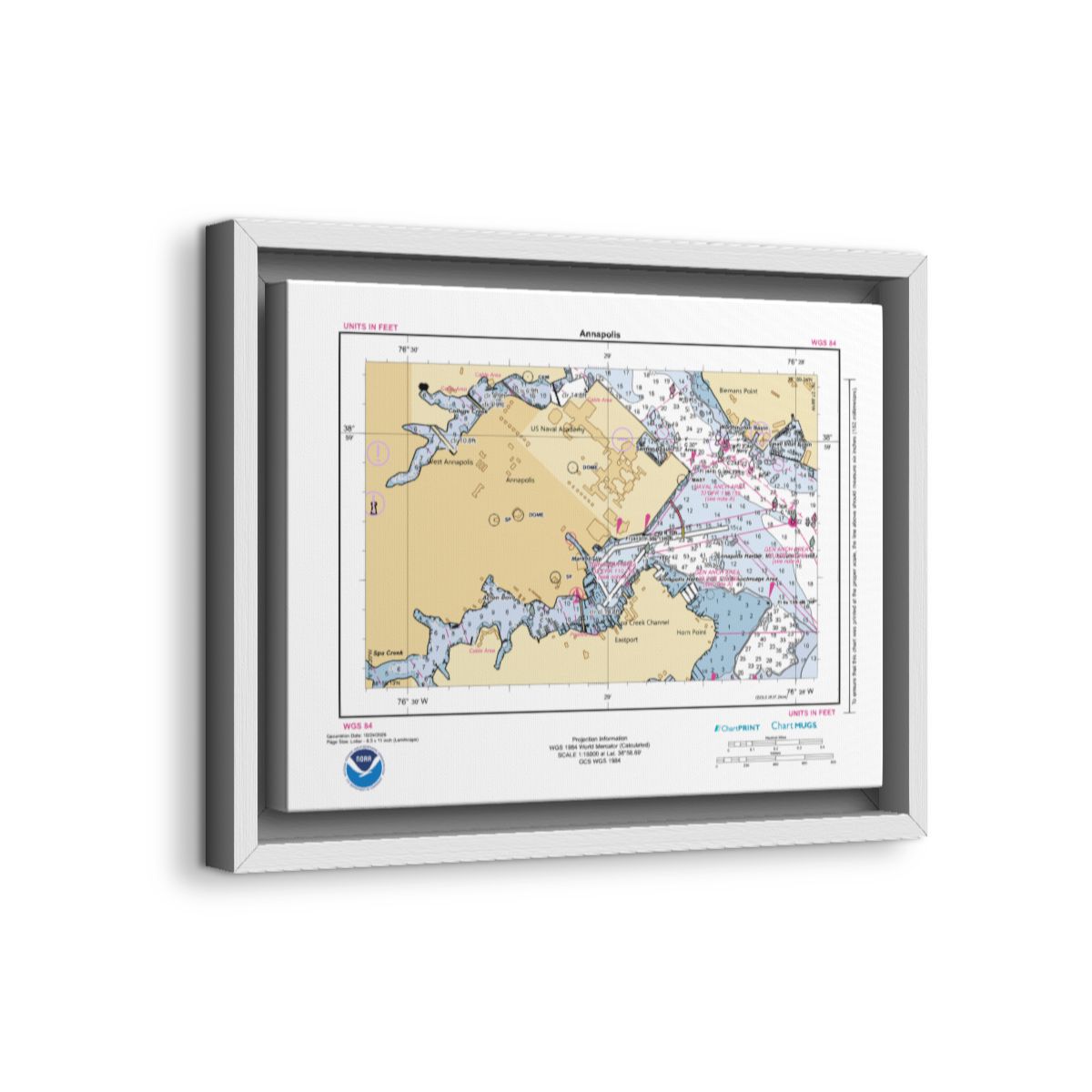 Canvas Framed Custom Chart of Annapolis - NOAA Nautical Chart 11" x 8.5"