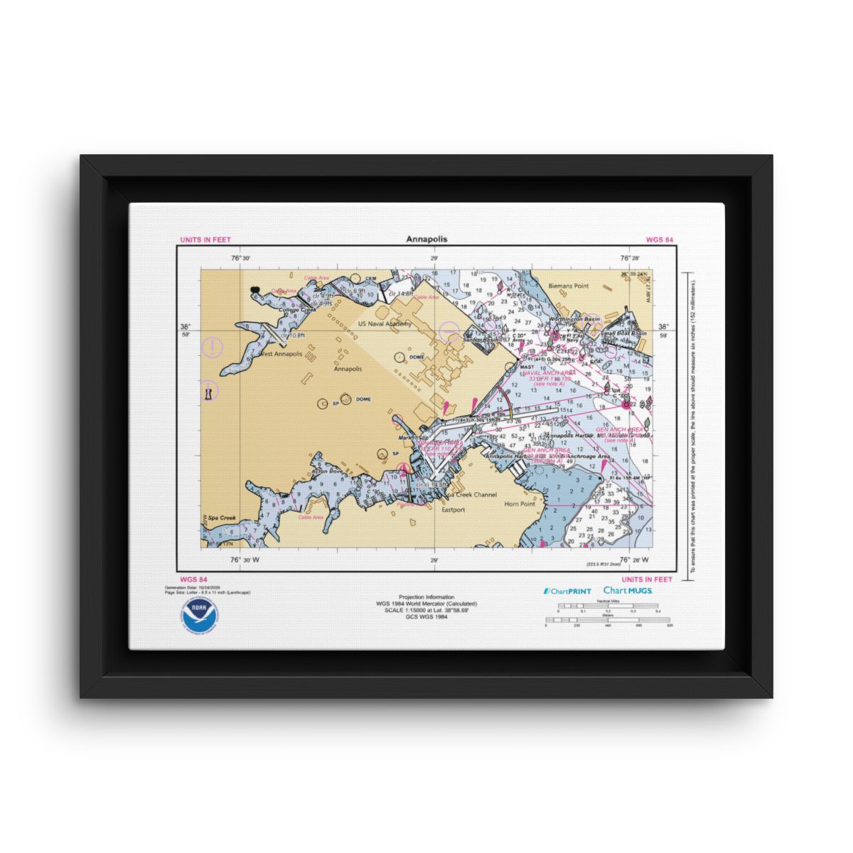 Canvas Framed Custom Chart of Annapolis - NOAA Nautical Chart 11" x 8.5"